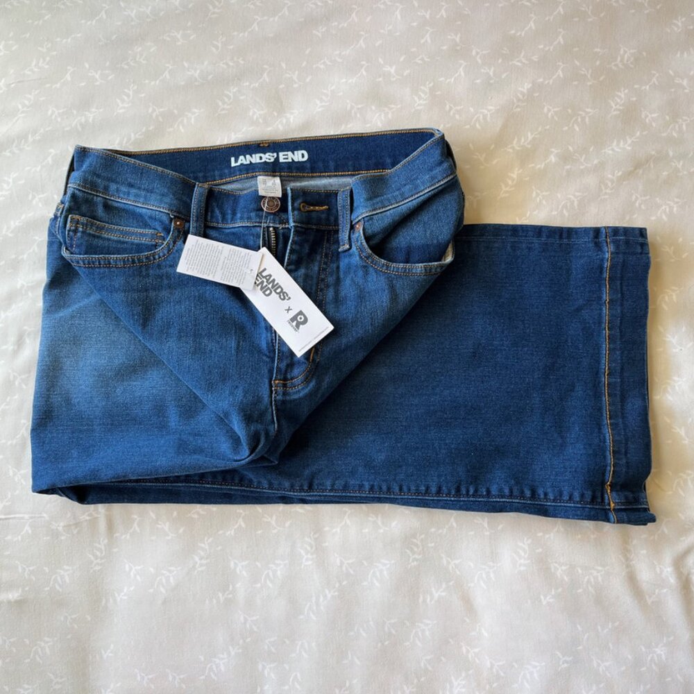 NWT Lands' End Sz 2/Inseam 30 Women's Recover High Rise Wide Leg Blue Jeans